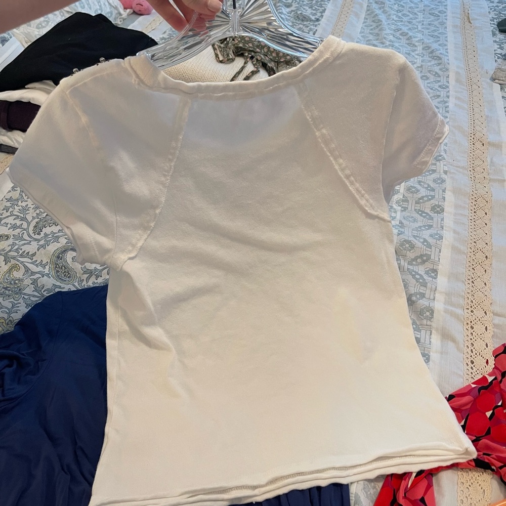 Free People White Short Sleeve Embellished Tee - Picture 7 of 8